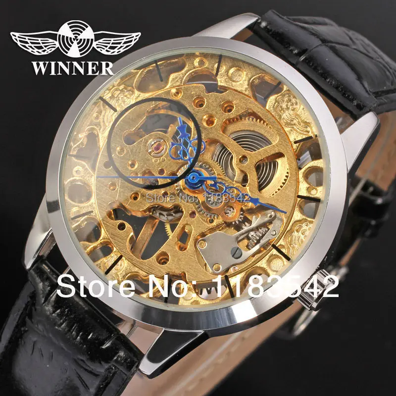 

Часы наручные Winner WRG8003M3S2 Мужские механические, модные повседневные круглые, с кожаным ремешком, с ручным заводом, цвет золото
