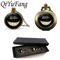 necklace cheshire cat we are all mad here pocket watch with free box bronze sliver choker children gift 2017