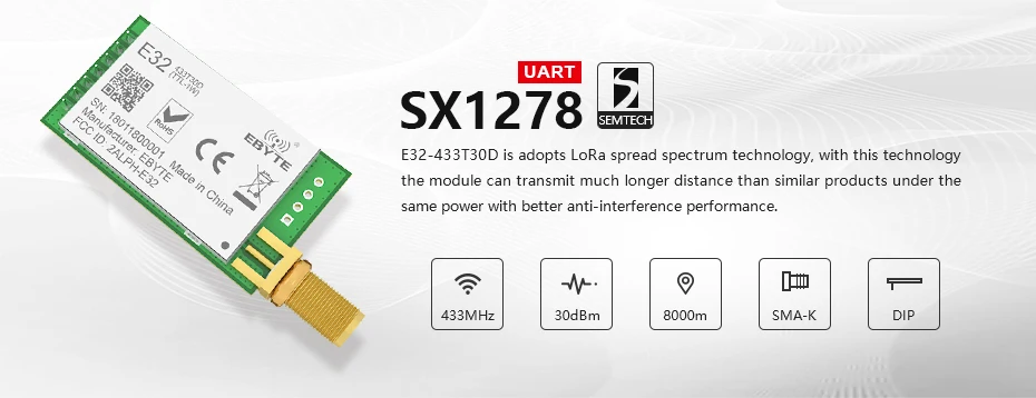 LoRa SX1278 SX1276 433 мгц радиочастотный модуль передатчик приемник 8000 м E32-433T30D UART длинный диапазон 433 МГц 1 Вт беспроводной Радиочастотный приемопередатчик