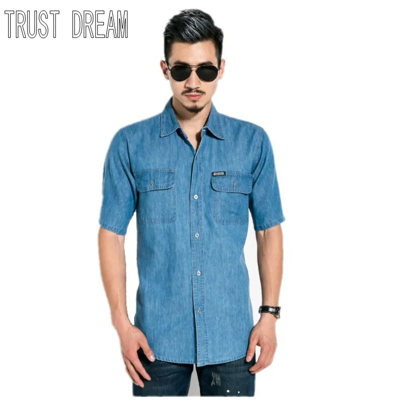 Trust мечта 2017 Новый Человек модные летние джинсовые рубашки с коротким рукавом