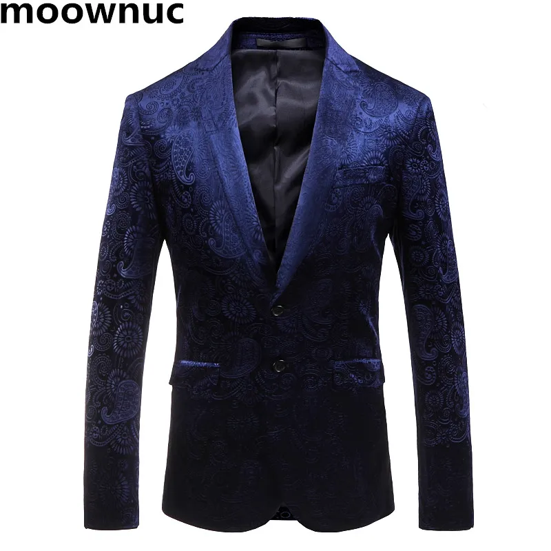 

moownuc new Blazers masculino 2018 mens suits blazer skinny autumn luxury men's jackets Blue Coats Male full size M-3XL D219-216