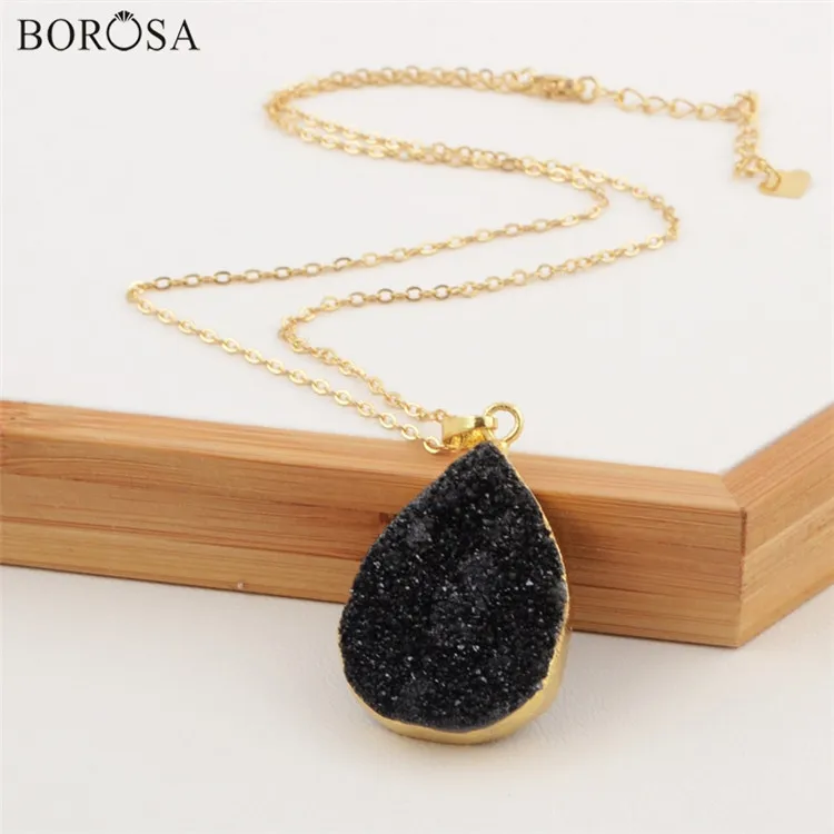 BOROSA/Повседневная Золотая цветная слеза, смешанные цвета, Серебряное титановое ожерелье с подвеской Druzy, Прямая поставка