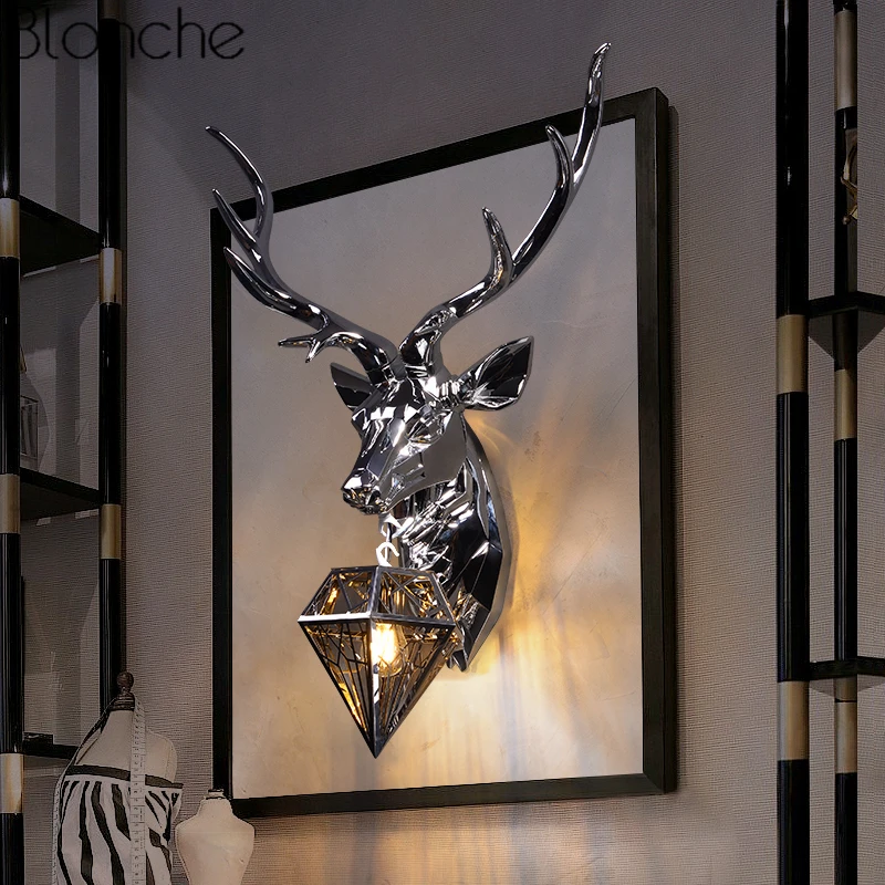 American Retro Gold Deer Wall Lamp Antlers Light Fixtures Living Room Bedroom Bedside Led Sconce Home Decor Luminaire | Освещение