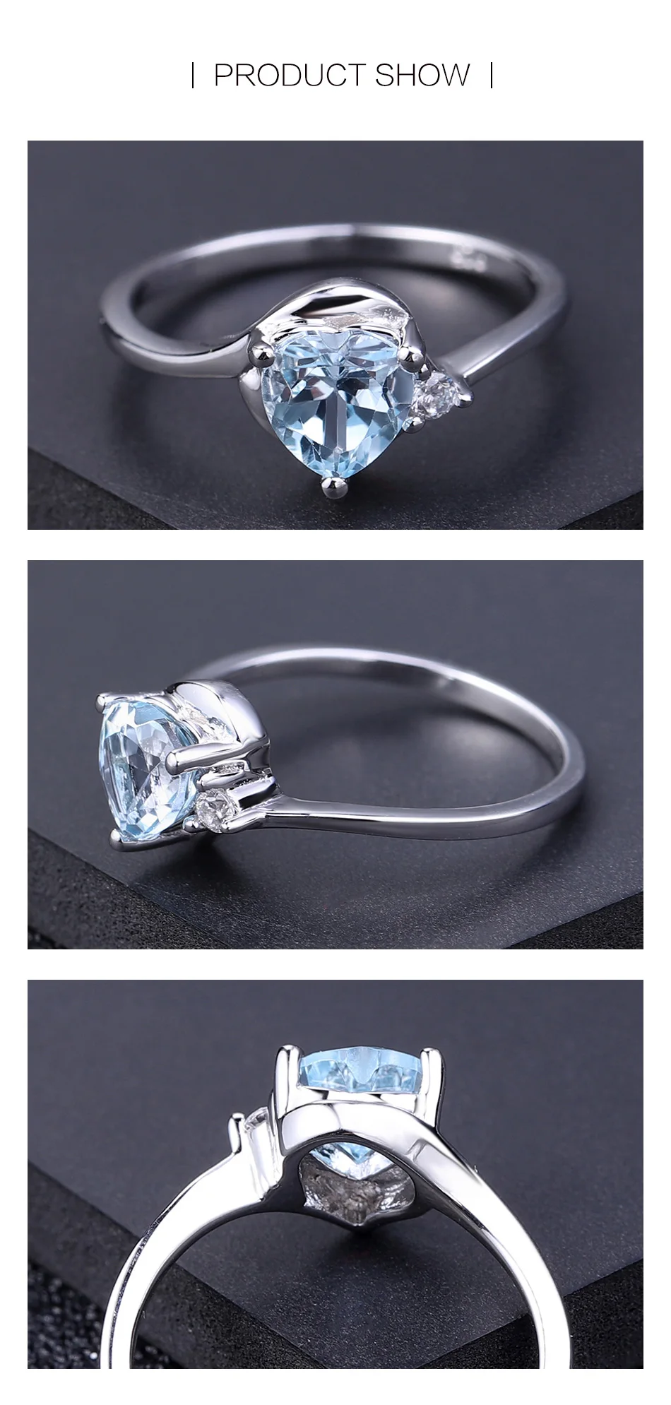 GEM'S балетные Твердые 925 пробы серебряные обручальные кольца 0.95Ct натуральный Небесно голубой топаз романтическое сердце кольцо для женщин хорошее ювелирное изделие