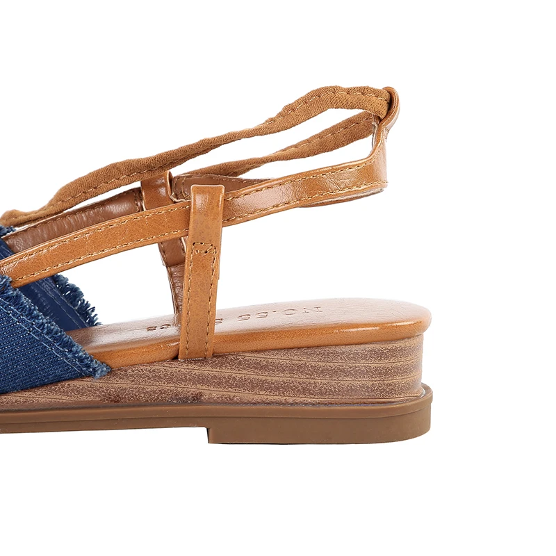 Новинка 2019 года женские летние босоножки на танкетке 3 см джинсовые сандалии