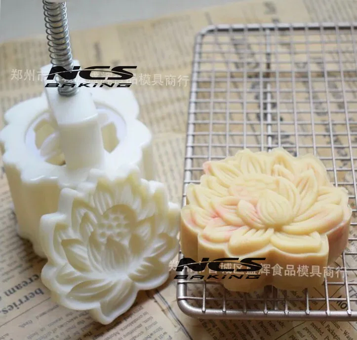 150 г 3D форма лотоса Mooncake мунг bean формы для торта с 1 штампом пластиковые ручное давление, 50 компл./лот