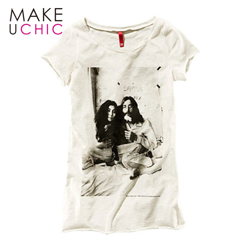 Makeuchic одежда Мода 2017 г. простые женские Футболки круглым вырезом John Lennon люди