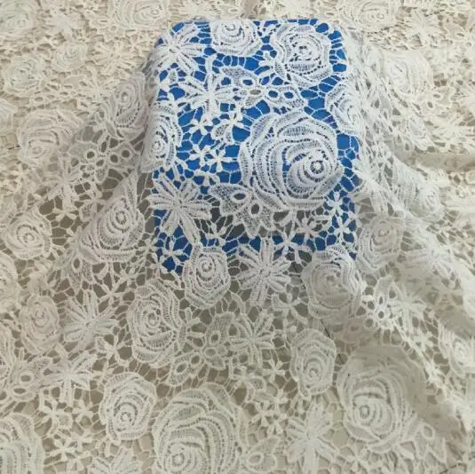 5 ярдов высокое качество Африканский шнур кружевная ткань белый цветок роза