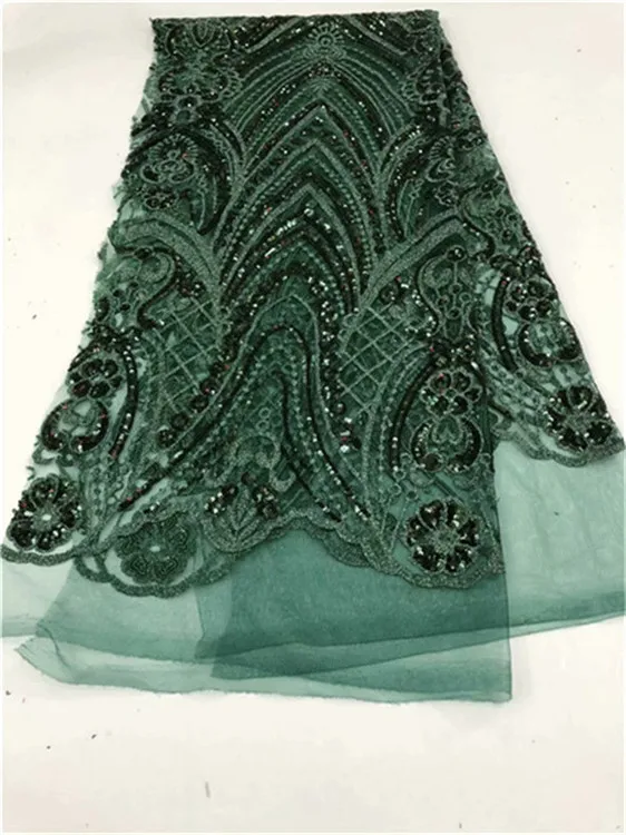 

2019 High Quality Nigerian French Lace African Lace Fabric Green Flower Sequined Guipure Mesh Lace For Party Dresses India Tissu