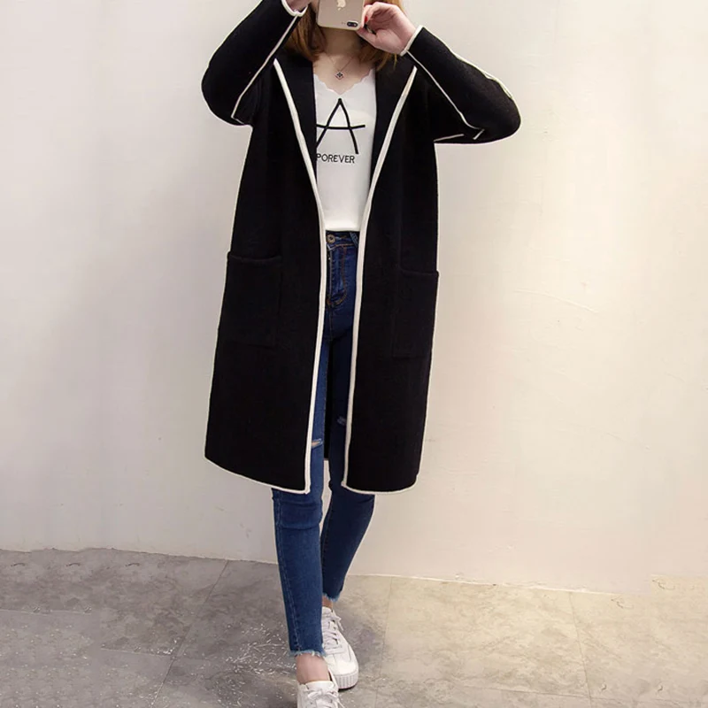2021 Women Knitted Cardigan Mid Long Sweater Jacket Spring Loose Hooded Top Autumn Temperament Coat DITING0127 |