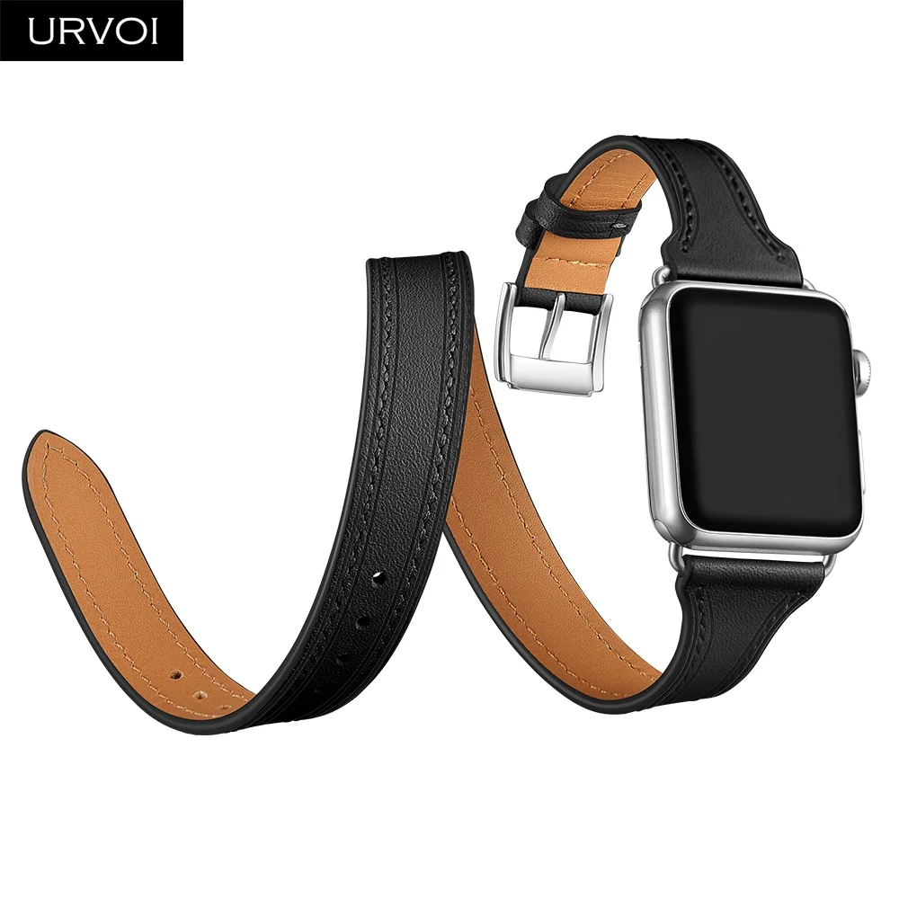 URVOI двойной пряжкой для Apple Watch версии 6 SE 5 4 321 кожаный ремешок наручных часов iwatch