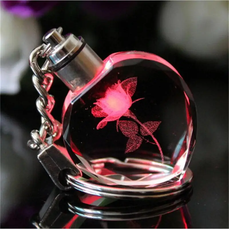 Souvenir Gift Key Chain Peach Heart Crystal I LOVE YOU Keychain Couples Party Colorful Flashing Led Lights | Украшения и