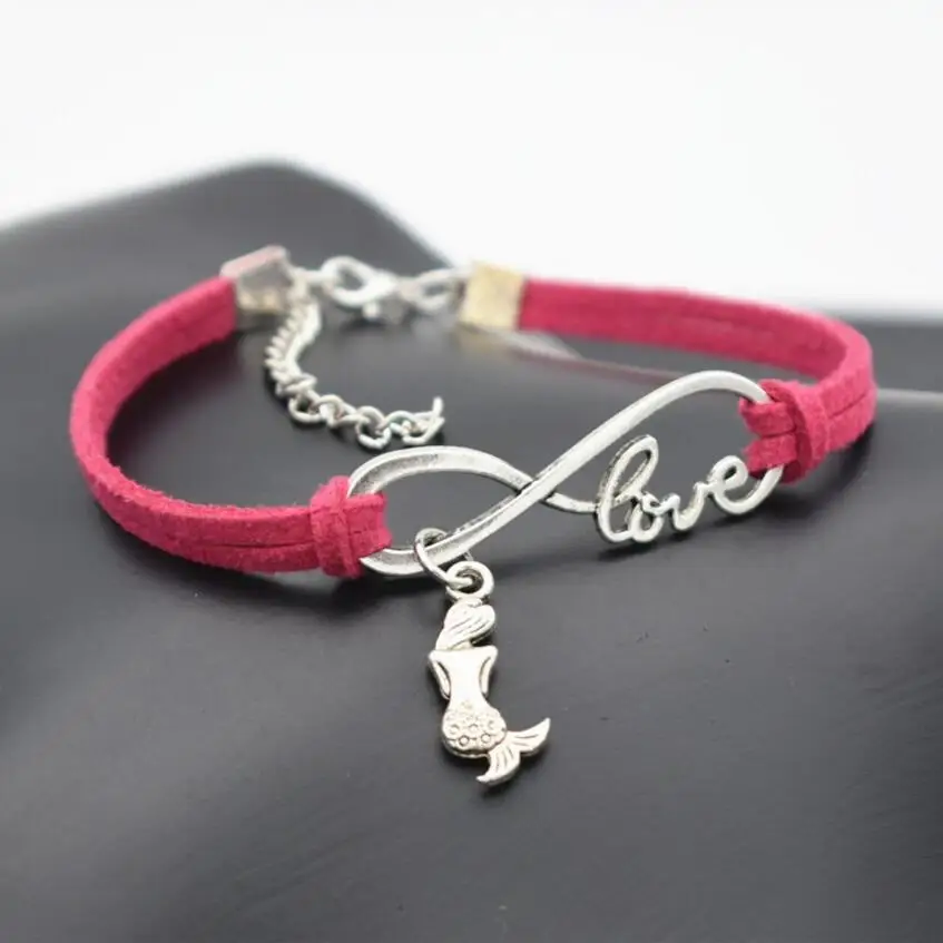 10pcs/lot Infinity Love 8 Bracelet Mermaid Charm Pendant Women/Men Simple Bracelets/Bangles Jewelry Gift N2 | Украшения и