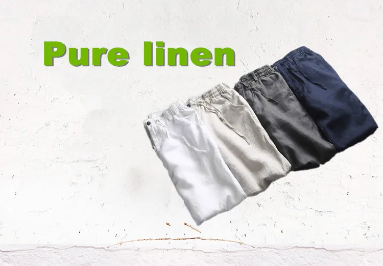 Breathable pure linen trousers men flax casual pants fashion long mens solid business male pantalon hombre | Мужская одежда