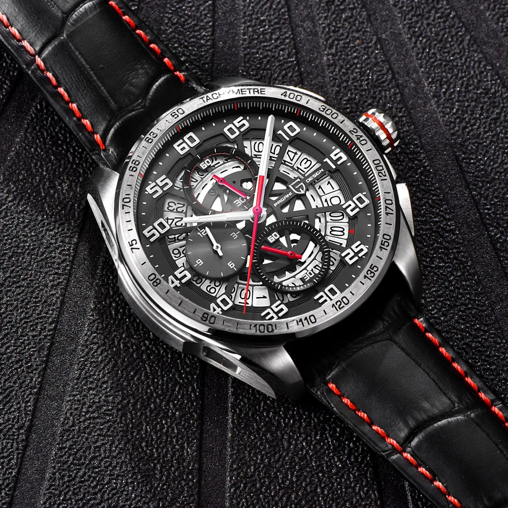 PAGANI DESIGN Luxury Brand Waterproof Leather Quartz Skeleton Watches Sports Chronograph Men's Relogios Masculino saat | Наручные