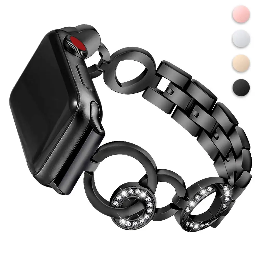 black Браслет JANSIN с бриллиантами из нержавеющей стали для Apple watch 40 мм 44 мм 38 мм 42 мм iWatch Series 5 4 3 2 1 женский браслет - Цвет ремешка: black