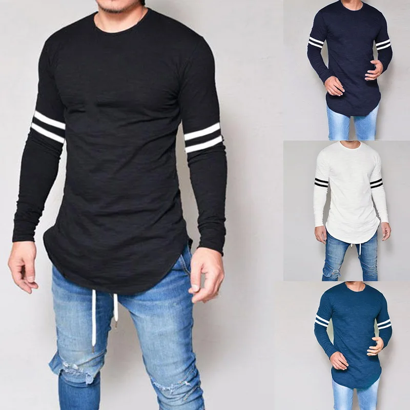Men Hot Sale Fashion Fitness T-Shirt Bodybuilding Long-Sleeve Muscle Basic Print Blouse Tee Shirt Top Casual T-Shirt