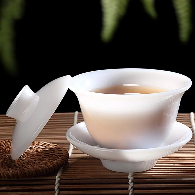 100/150/180 мл Нефритовая фарфоровая чайная чаша Gaiwan ручной работы с крышкой комплект
