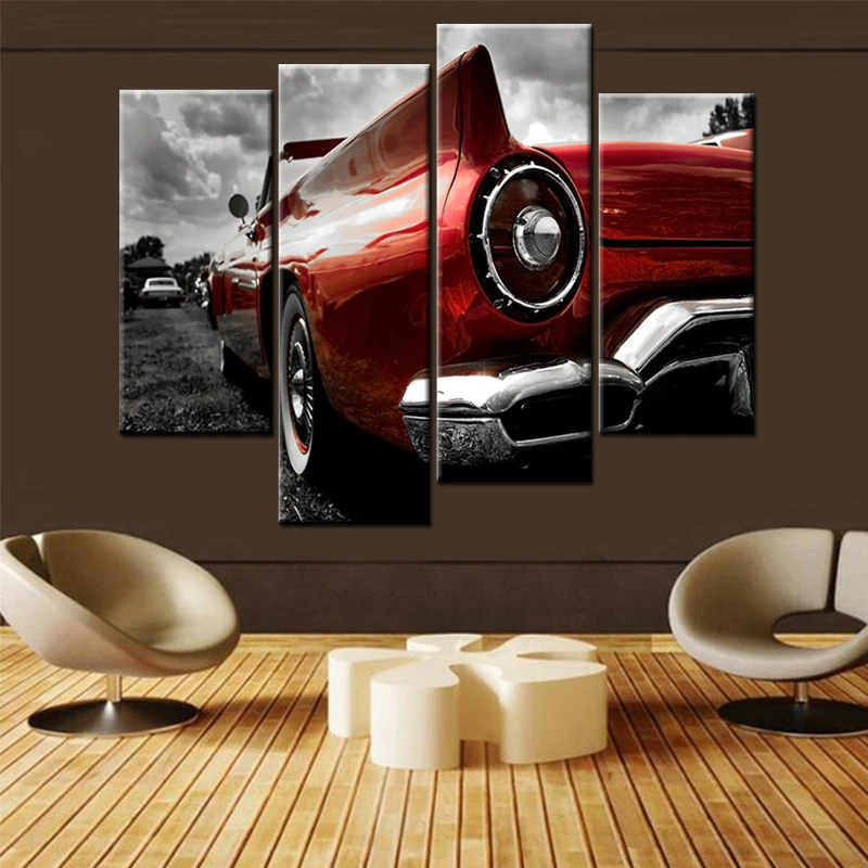 Красный спортивный автомобиль Cuadros Decoracion холст печатные настенные квадраты для