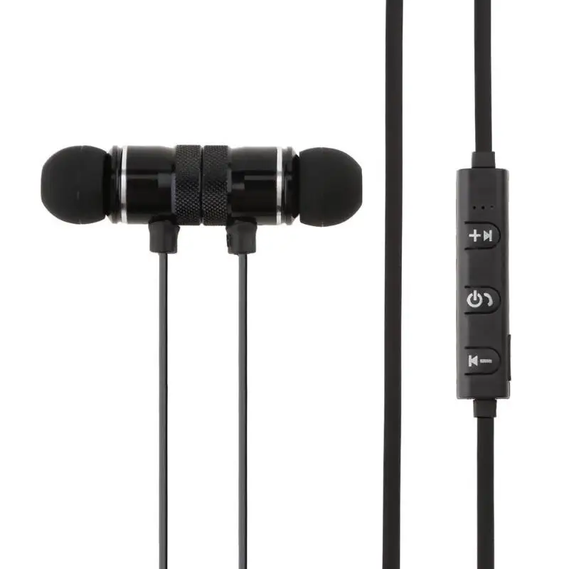 Плоский провод спортивные Bluetooth наушники BT 4,2 бас стерео металлический магнит в ухо беспроводной TWS Audifonos наушник Встроенный микрофон - Цвет: Черный