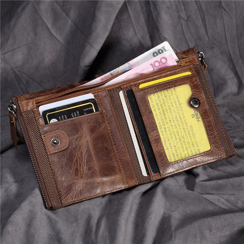 

Men's Genuine Leather Short Wallet Big Capacity Hasp Zipper Coin ID Credit Card Purse Pouch Photo Money Cash Organizer 567