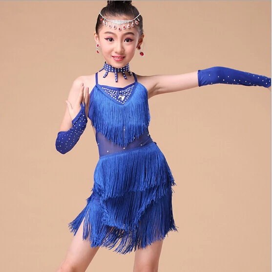 

2016 New Arrive Child Girls Tassel Dress Ballroom Latin Salsa Dancewear Dance Costume