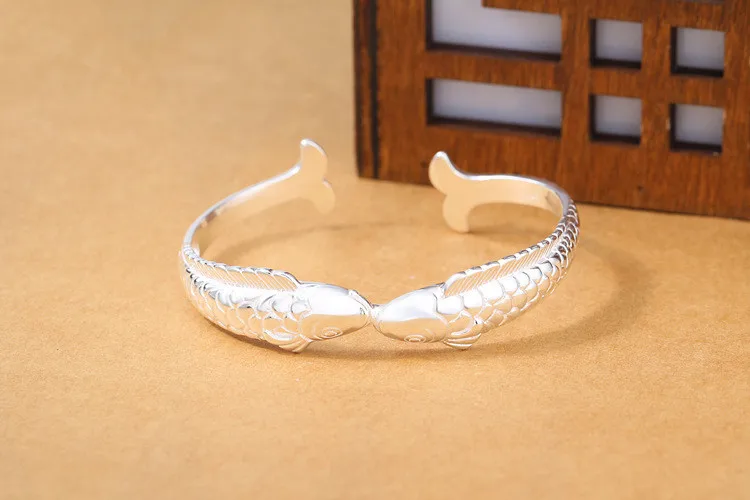Pulseiras, S925 Серебряный винтажный браслет, модный, поцелуй, рыба, 2 цвета, Открытый браслет, женские вечерние ювелирные изделия, аксессуары