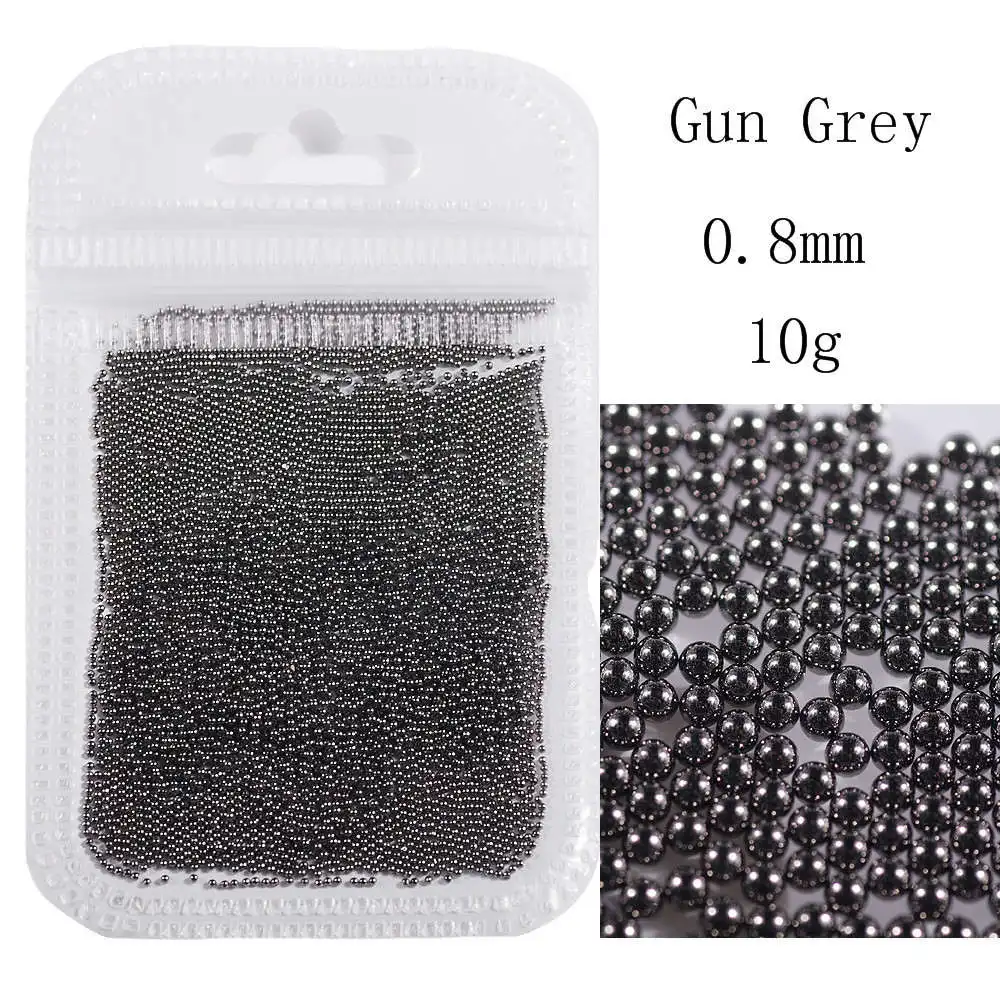 0.8mm gun grey Украшения для нейл-арта 0,6-2,0 мм мини-икра из нержавеющей стали 10 г Стальные Бусины 3D микро шариковые художественные талисманы для ногтей инструмент для маникюра - Цвет: 0.8mm gun grey