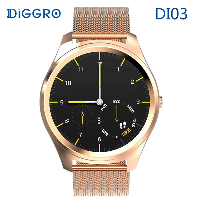 gold steel Diggro DI03 Смарт-часы Bluetooth 4,0 MTK2502C IP67 Водонепроницаемый сердечного ритма напоминатель отправить смс Смарт-часы с шагомером для IOS и Android - Цвет: gold steel