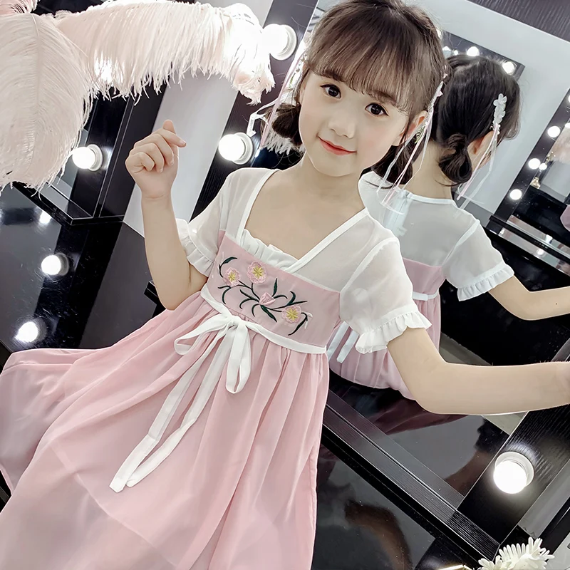 Han/Китайская одежда цельнокроеное платье для маленьких девочек в традиционном