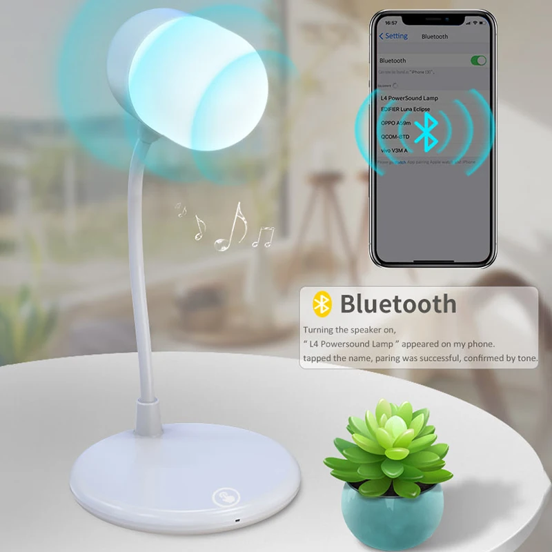 Сенсорная настольная лампа Bluetooth динамик Беспроводное зарядное устройство 3 в 1 для samsung S10 для iPhone Портативная Беспроводная колонка