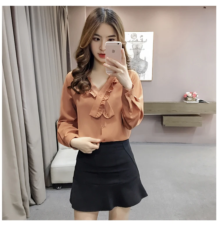 Женские офисные рубашки однотонный Блестящий облегающий тонкий Blusa хаки Топы Весна Фиолетовый Модный сексуальный v-образный вырез с длинным рукавом женская блузка 12F3