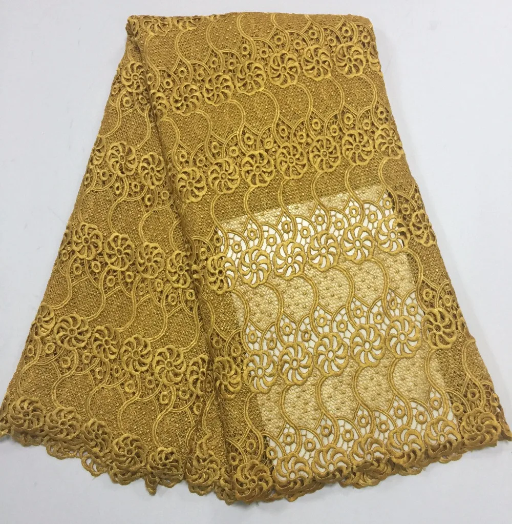 Желтый африканский шнурок гипюр шнур кружевной ткани в нигерийском стиле