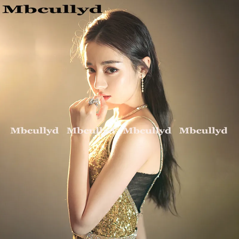 Длинные вечерние платья Mbcully золотого цвета с V образным вырезом и юбкой годе 2020