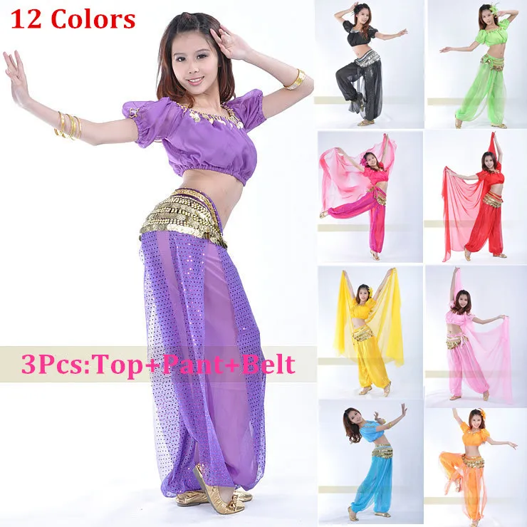 

Belly dance clothes costume belly dance set indian dance bellydance wear 3pcs Top&Pant&Belt,12 colors for your choice.