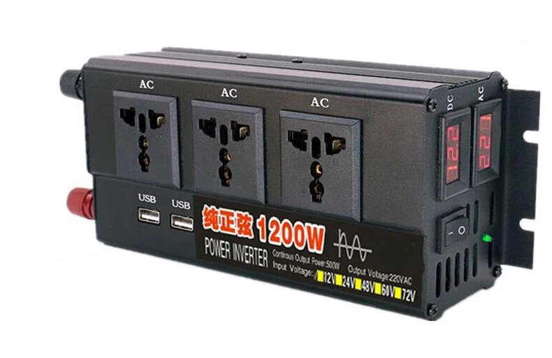 1200 Вт Чистая синусоида Инвертор DC12V/24 В/48 В для AC220V 50 Гц двойной цифровой дисплей двойной USB блок питания конвертер переключатель Reca