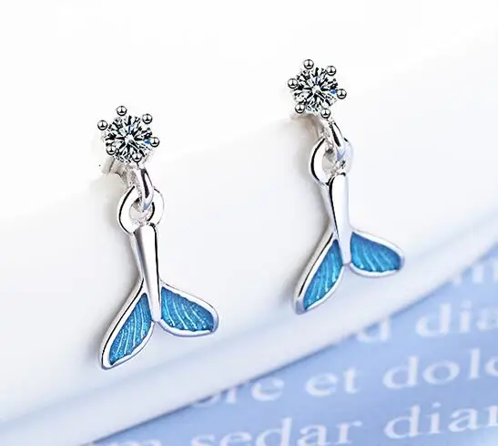 Голубой рыбий хвост микро украшенное кубическими камнями циркония корейские