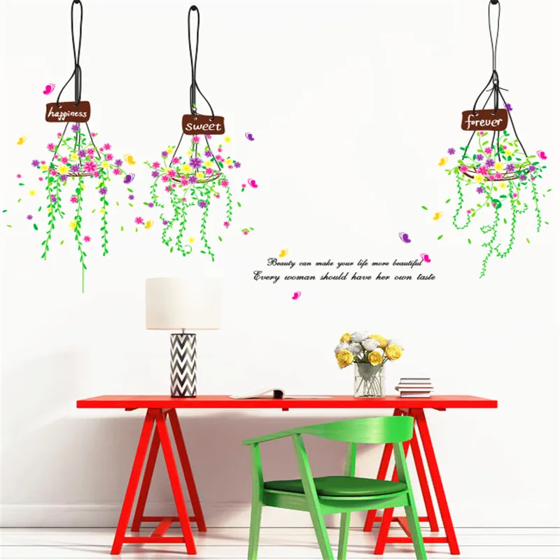 Красочная подвесная корзина декор для спальни гостиной съемная Наклейка на