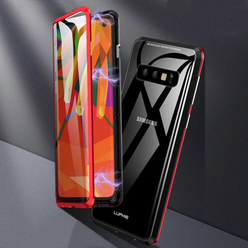 Магнитный чехол для Samsung Galaxy S10 Plus двухсторонний из закаленного стекла 9H на 360