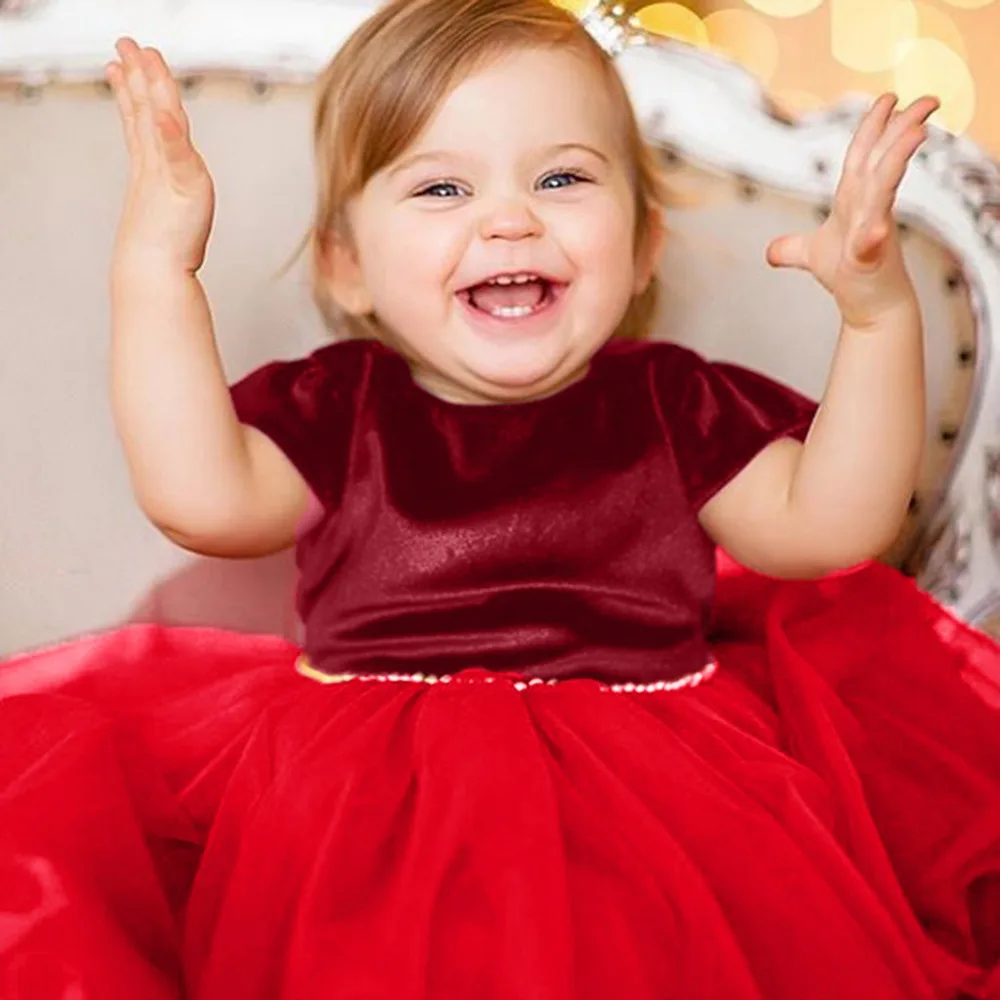 Toddler Baby Girls Kids Fly Sleeve Solid Pearl Party girls dresses summer 2017 kids Princess Wedding Dress JAN25 | Детская одежда и