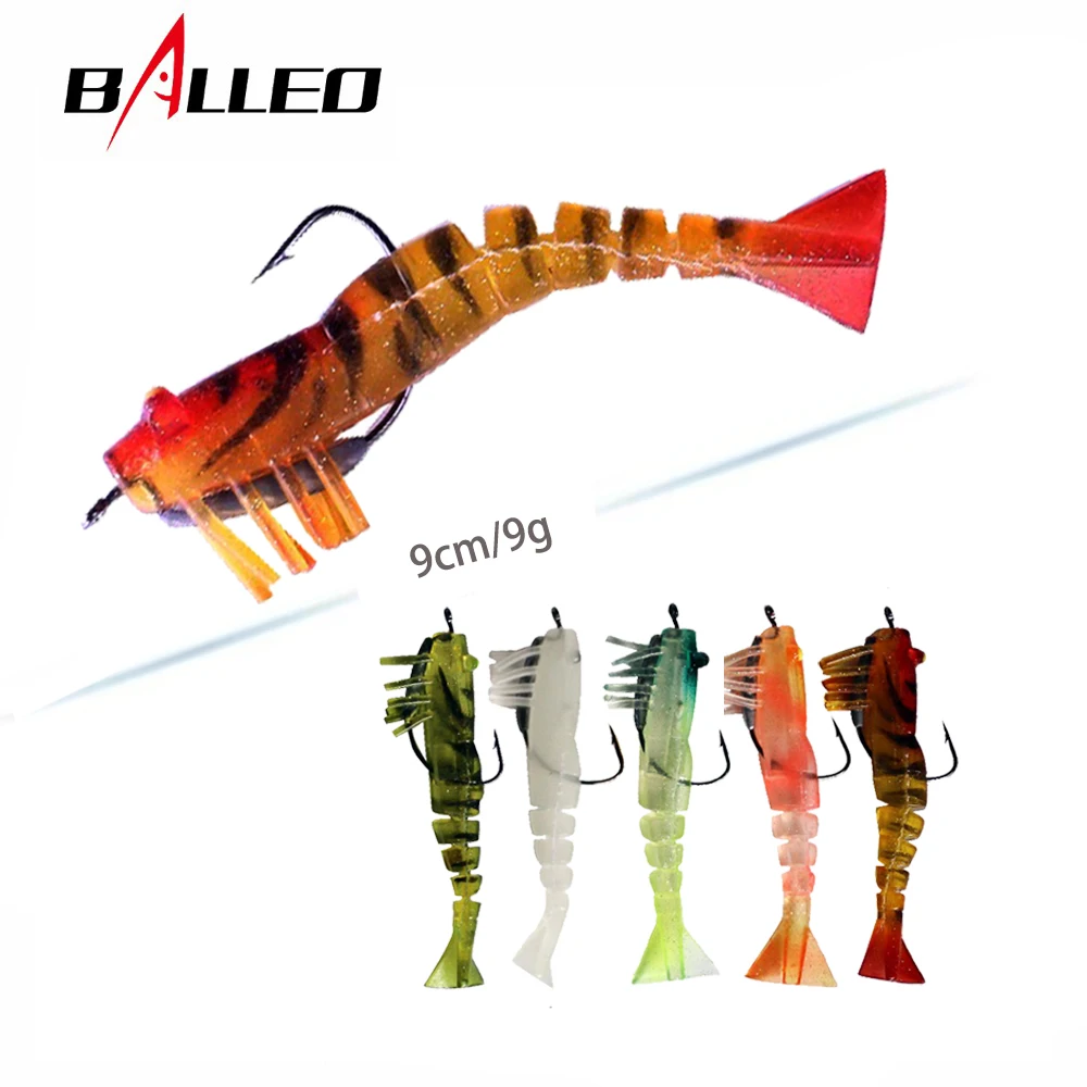 Balleo 2 шт./лот 9 см/9g приманок мягкие креветки кремния с резиновым покрытием