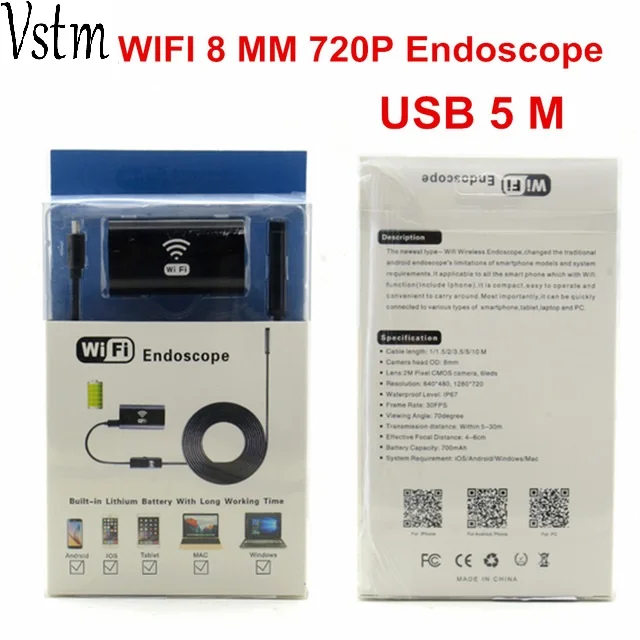 5 м HD 720P беспроводной WiFi эндоскоп Мини водонепроницаемый мягкий кабель