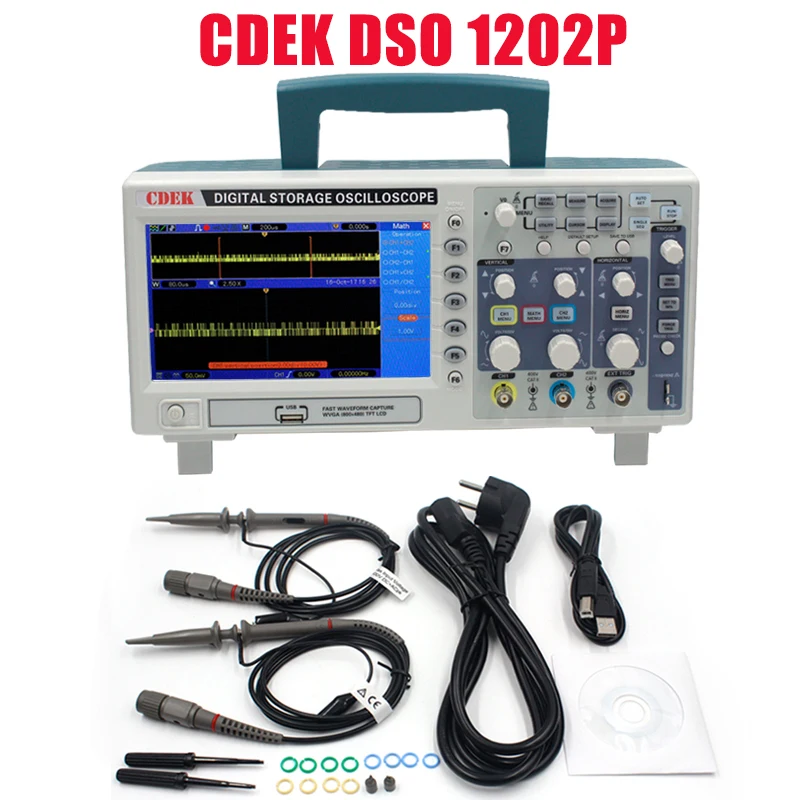 

CDEK Oscilloscope DSO1202P Digital Oscilloscope 200MHz bandwidth 2 Channels PC USB LCD Portable Osciloscopio Multimetro Tools