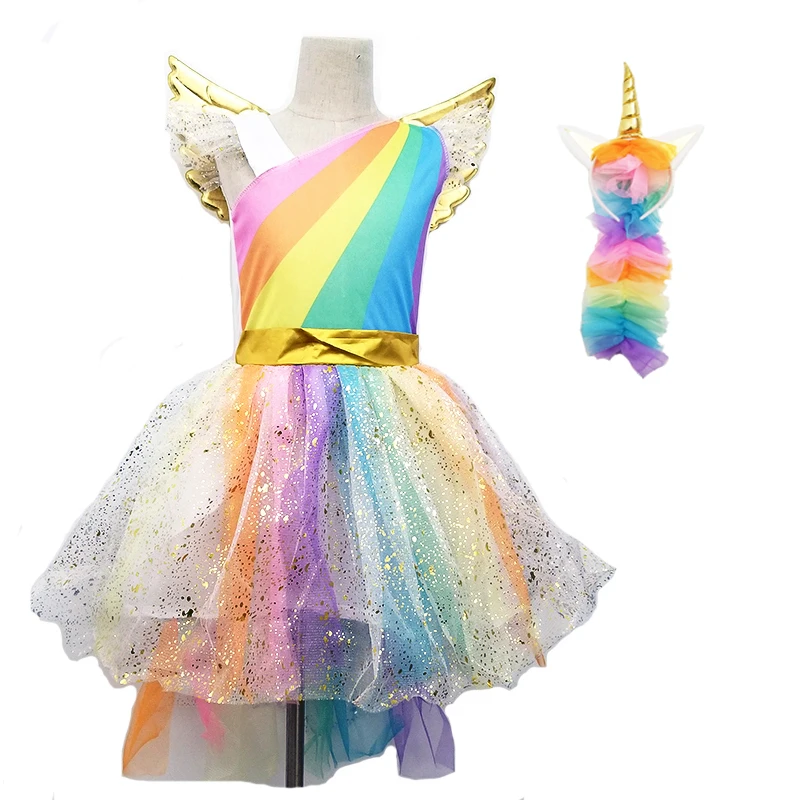 Girls Unicorn Dress Princess Birthday Party Tutu Children Kids Christmas Costume Rainbow Ball Gown Cartoon | Детская одежда и