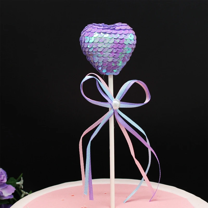 10Pcs Sparkling Sequins Ball Heart Cake Dessert Decor Cupcake Toppers Picks Kids Birthday Party Wedding Valentine's Day Supplies  Дом