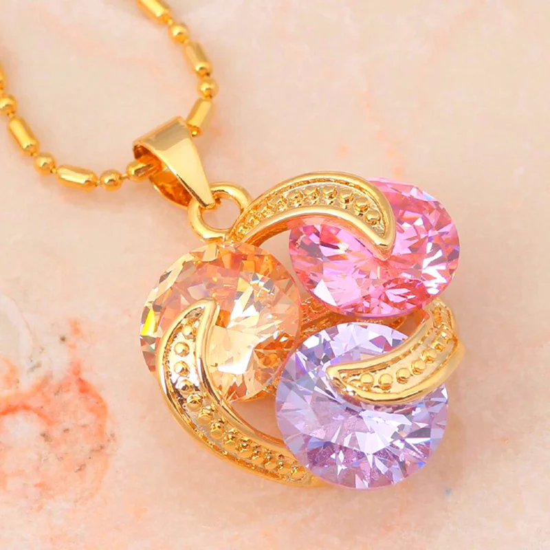 Золотой тон Цепочки и ожерелья Кольцо Серьги Цвет кристалл набор ювелирных