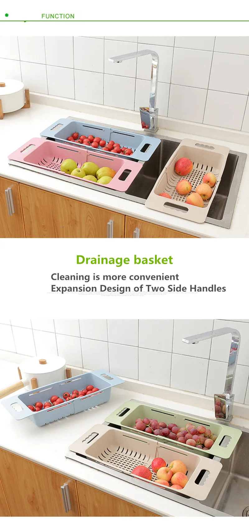 Adjustable Sink Cleaning Basket Creative Vegetable Fruit Household Kitchen Shower Room Practical Appliances Cleaning Caddies