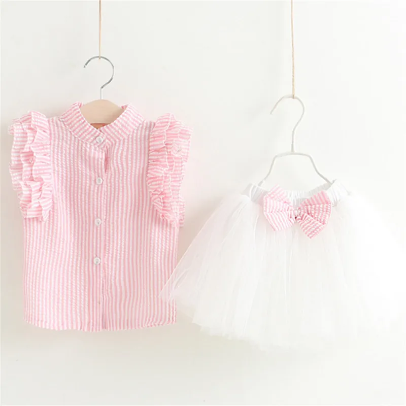 Летние комплекты одежды для девочек хлопковый жилет Детские из двух предметов