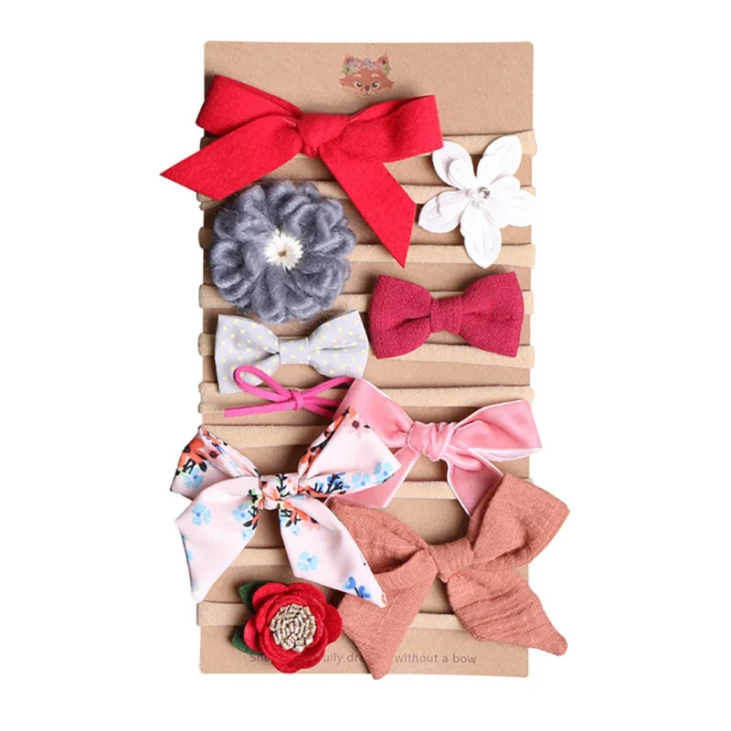 10 шт./компл. эластичная лента для волос с цветами и бантом девочек тканевая ткань