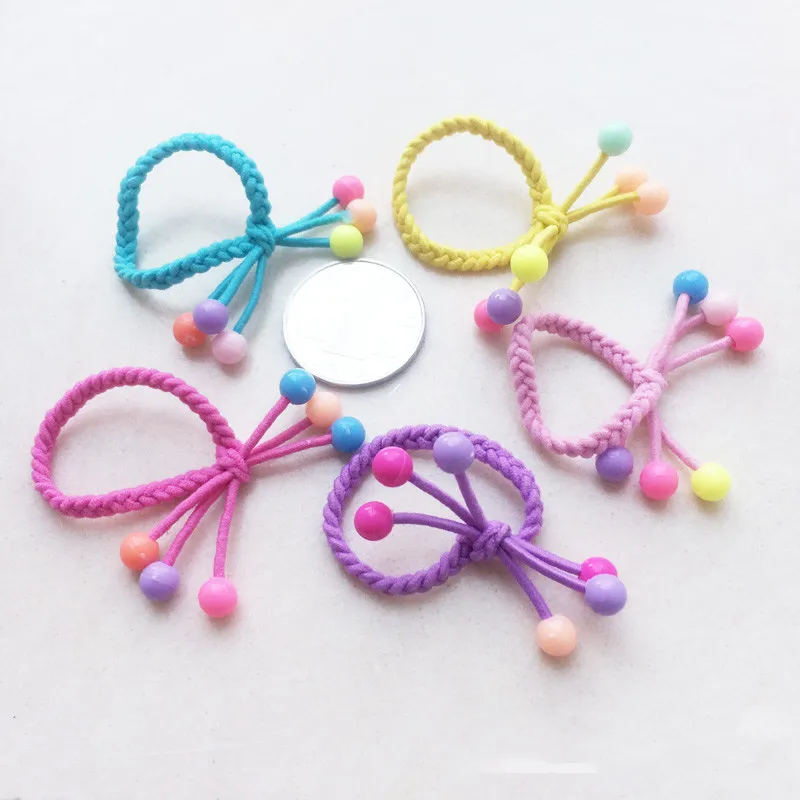 

10PCS/Lot Lovely Small Beads Hair Ties Hand-knitted Knotted Elastic Hair Band Bow Ponytail Hair Rope For Kids Hair Accessories